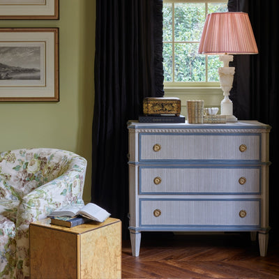 Antique Gray Swedish Vertical Reed Chest with French Blue Trim