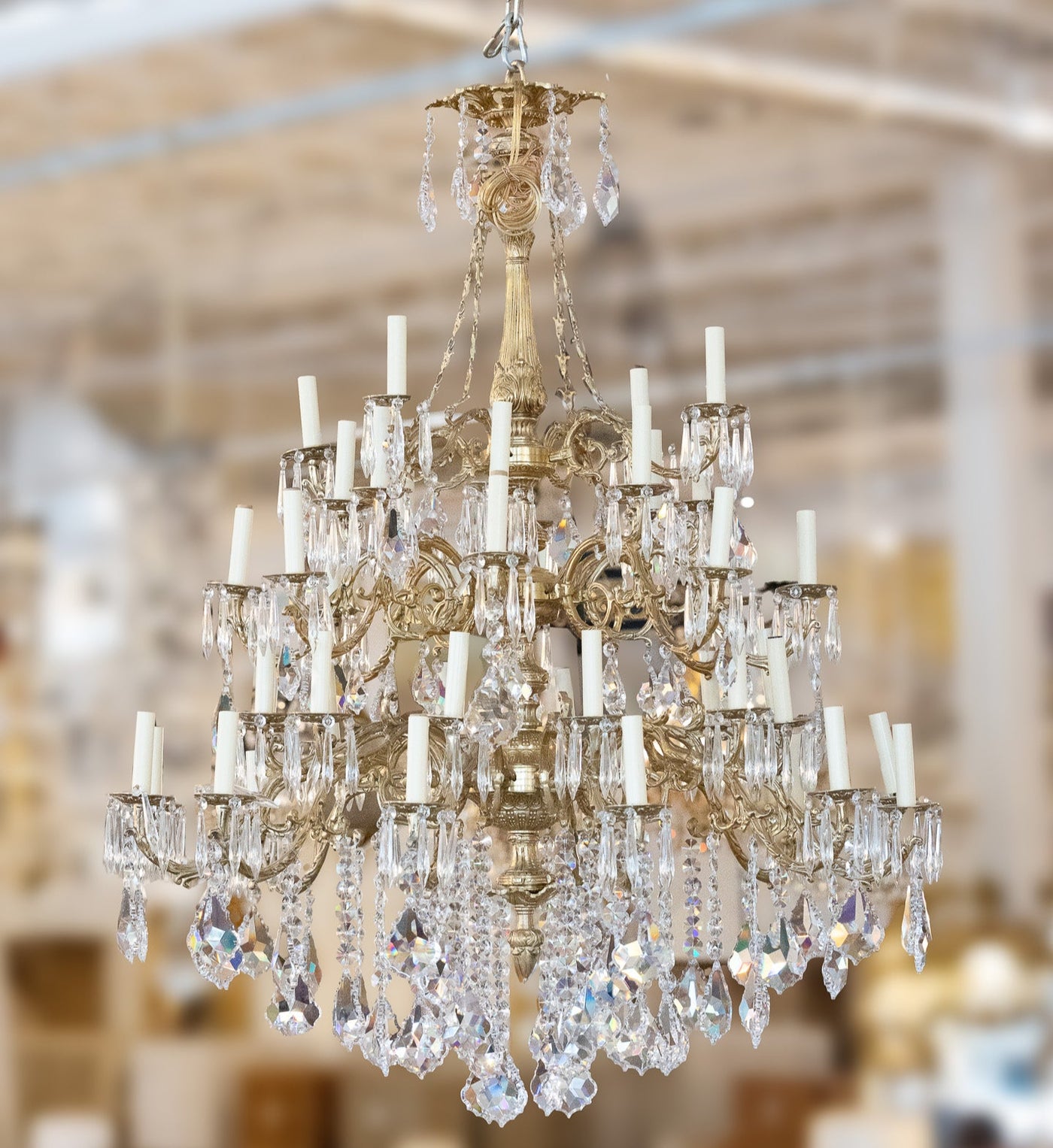 Grand Gilded Candelabra Chandelier – Swarovski Crystal Drops
