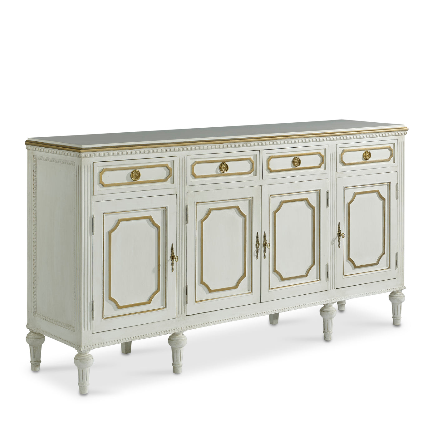 White Antique Swedish Sideboard with Gold Trim Detail | Le Chateau | European Luxury Furniture in Atlanta