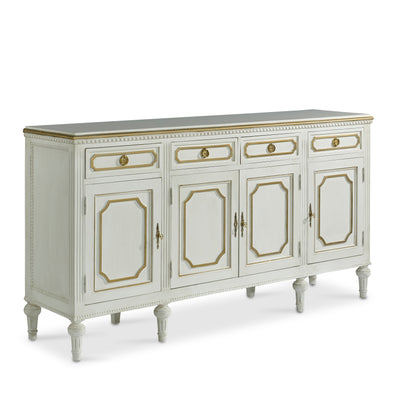 White Antique Swedish Sideboard with Gold Trim Detail | Le Chateau | European Luxury Furniture in Atlanta