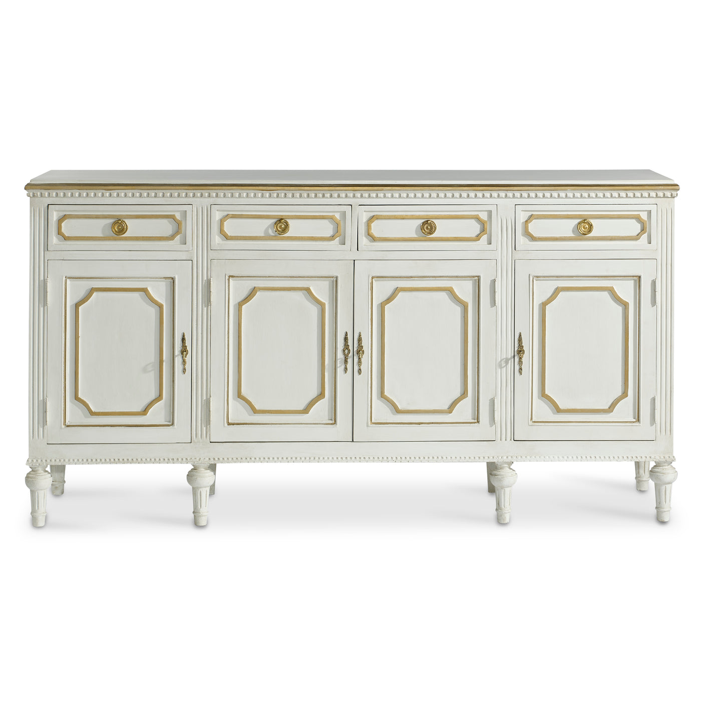 White Antique Swedish Sideboard with Gold Trim Detail | Le Chateau | European Luxury Furniture in Atlanta