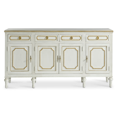 White Antique Swedish Sideboard with Gold Trim Detail | Le Chateau | European Luxury Furniture in Atlanta