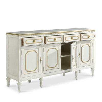 White Antique Swedish Sideboard with Gold Trim Detail | Le Chateau | European Luxury Furniture in Atlanta