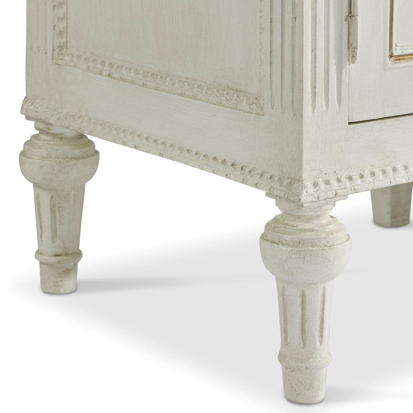 White Antique Swedish Sideboard with Gold Trim Detail | Le Chateau | European Luxury Furniture in Atlanta