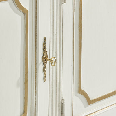White Antique Swedish Sideboard with Gold Trim Detail | Le Chateau | European Luxury Furniture in Atlanta
