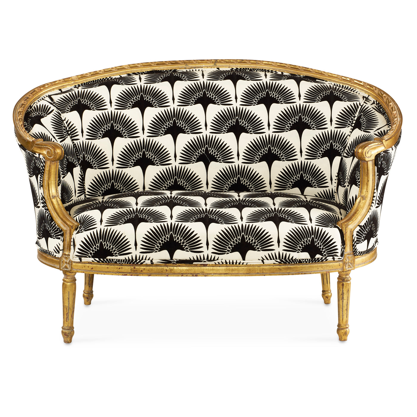 Antique Louis XVI French Loveseat with Newly Upholstered Black & White Print | Le Chateau | European Luxury Furniture in Atlanta