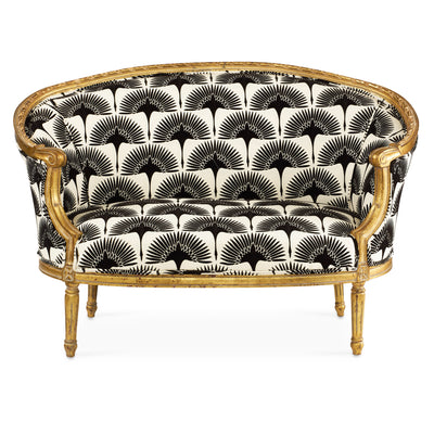 Antique Louis XVI French Loveseat with Newly Upholstered Black & White Print | Le Chateau | European Luxury Furniture in Atlanta
