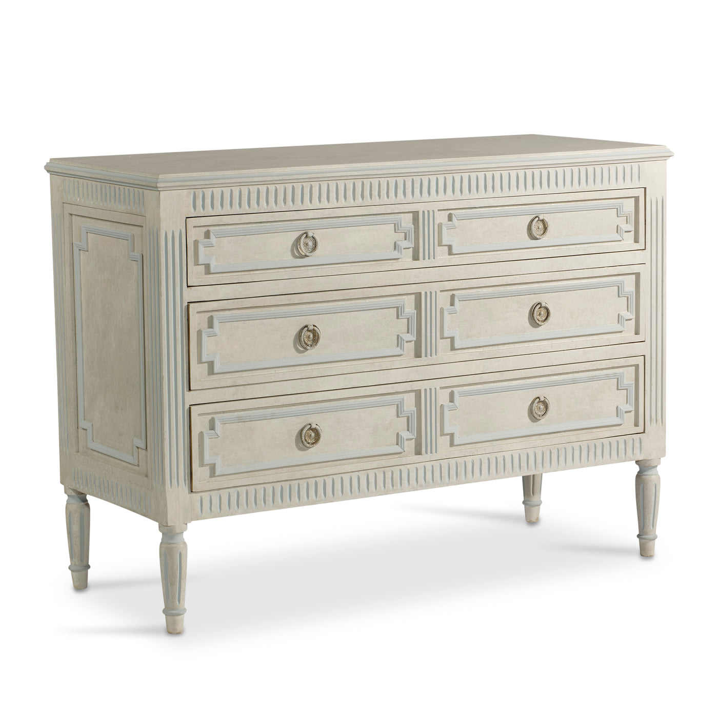 Scandinavian Chest with Rounded Legs and Blue Trim | Le Chateau | European Luxury Furniture in Atlanta