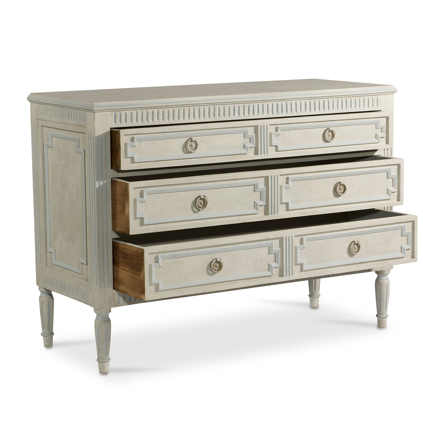 Scandinavian Chest with Rounded Legs and Blue Trim | Le Chateau | European Luxury Furniture in Atlanta