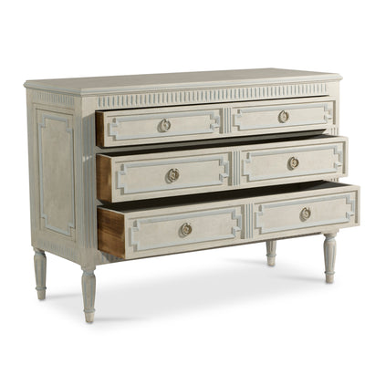 Scandinavian Chest with Rounded Legs and Blue Trim | Le Chateau | European Luxury Furniture in Atlanta