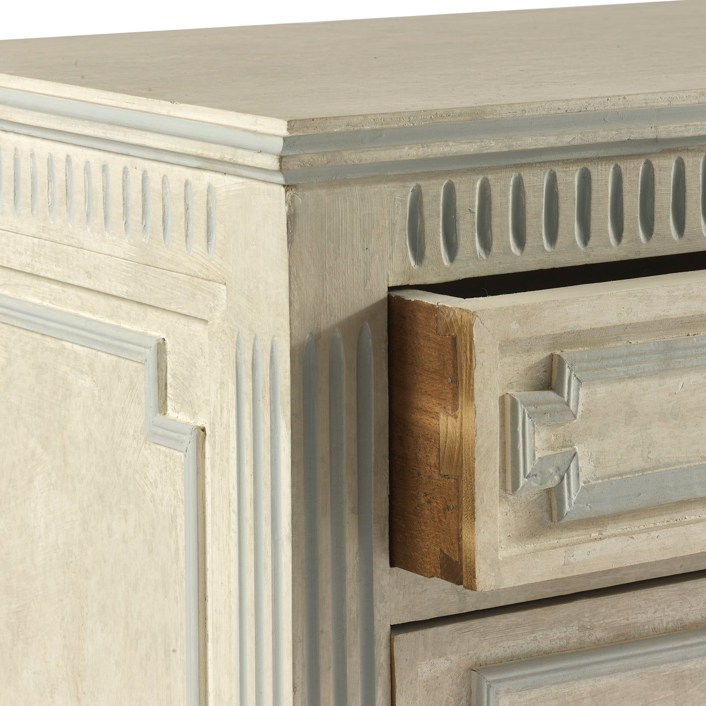 Scandinavian Chest with Rounded Legs and Blue Trim | Le Chateau | European Luxury Furniture in Atlanta