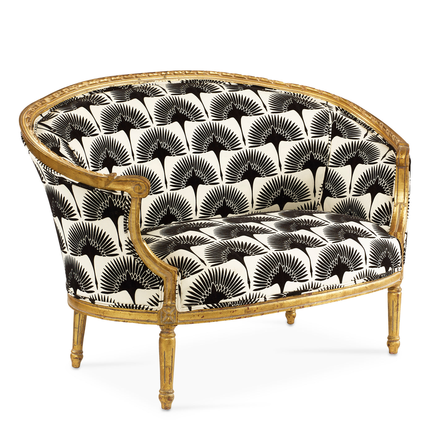 Antique Louis XVI French Loveseat with Newly Upholstered Black & White Print | Le Chateau | European Luxury Furniture in Atlanta