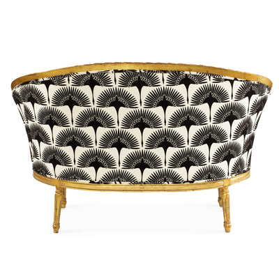 Antique Louis XVI French Loveseat with Newly Upholstered Black & White Print | Le Chateau | European Luxury Furniture in Atlanta