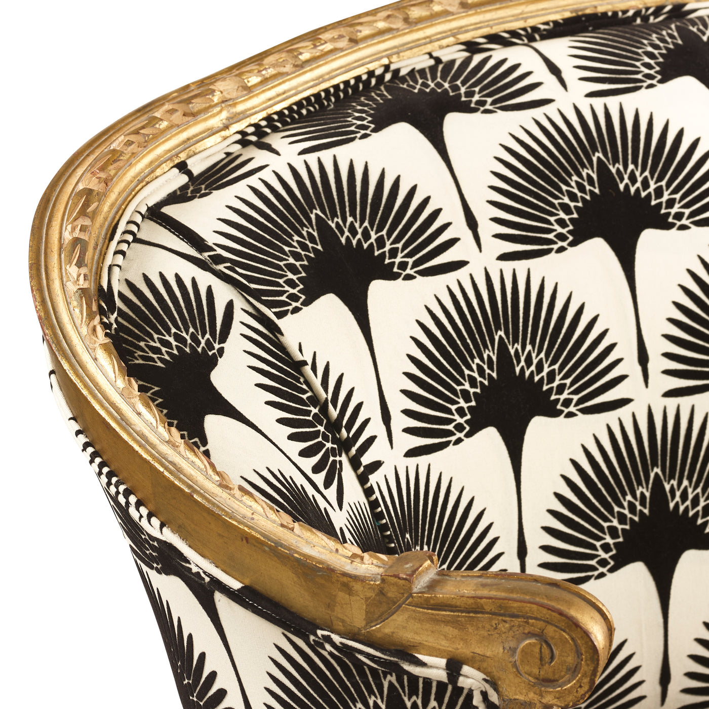 Antique Louis XVI French Loveseat with Newly Upholstered Black & White Print | Le Chateau | European Luxury Furniture in Atlanta