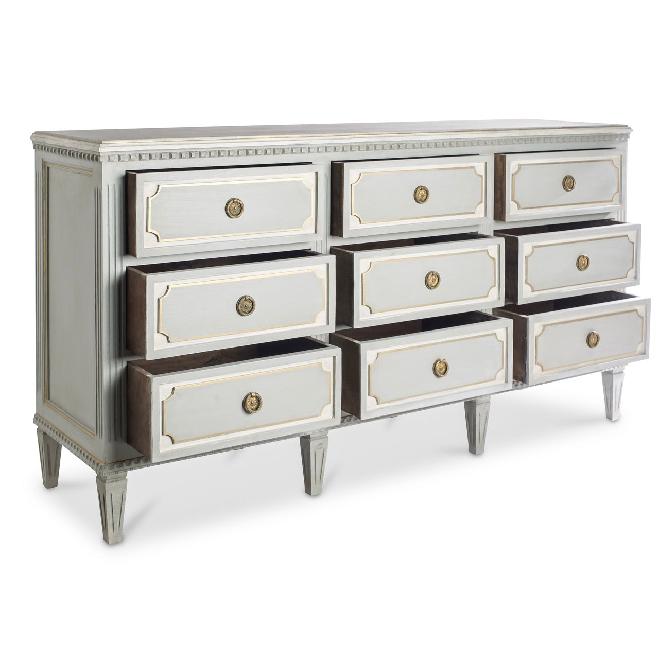 green emerald velvet dress Swedish 9 Drawer Dresser in Light Blue with White and Gold Trim