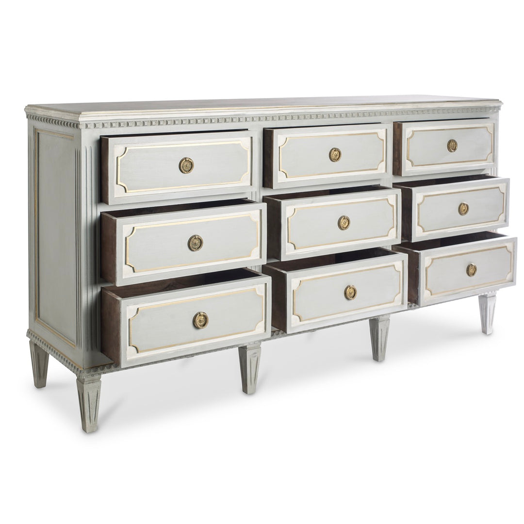 slim fit dress slacks Swedish 9 Drawer Dresser in Light Blue with White and Gold Trim – Le Chateau