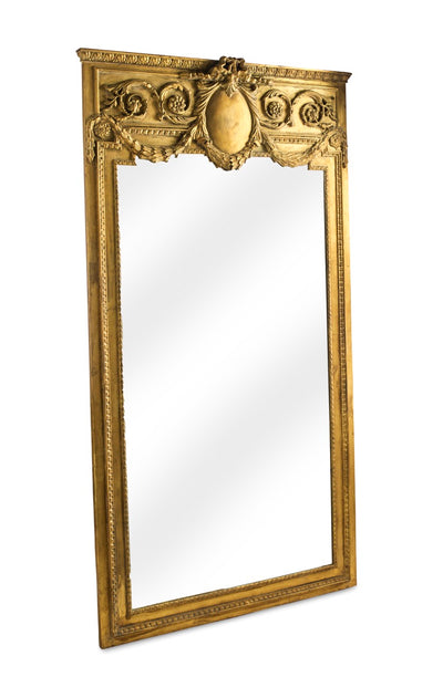 19th Century Trumeau Mirror with Floral & Ribbon Motif